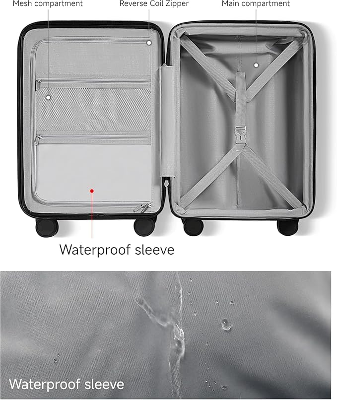 LUGGEX Carry On Luggage 22x14x9 Airline Approved, Expandable Polycarbonate Suitcase with Front Pocket (Blue, 20 Inch, 35L)