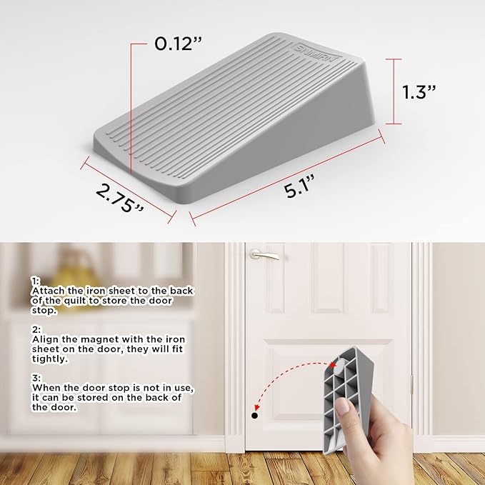 Premium Rubber Door Stop - Large Door Stopper Wedge,Anti-Slip Design, Automatically Fixed,Works On All Floor Types and Carpet Heavy Duty Door (2 Pack, Brown)…