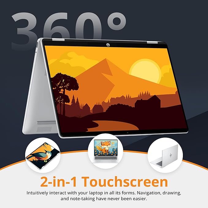 HP OmniBook 5 Flip 2-in-1 14" 2K Touchscreen Laptop, Intel 7 150U, 16GB LPDDR5, 672GB Storage(512GB SSD+160GB Docking Station Set), Intel Graphics, Backlit Keyboard, Wi-Fi 6E, Windows 11, Silver