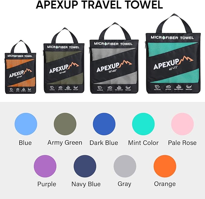 APEXUP Microfiber Travel Towel, Ultra Absorbent Quick Dry Towels, Lightweight Gym Sports Camping Towel for Workout, Yoga, Beach, Shower, Swimming (24"×12", Orange)