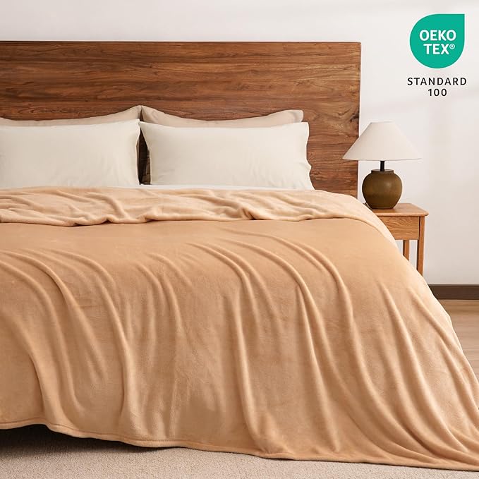 PHF Ultra Soft Fleece Blanket King Size, No Shed No Pilling Luxury Plush Cozy 300GSM Lightweight Blanket for Bed, Couch, Chair, Sofa Suitable for All Season, 108" x 90", Camel