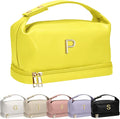 Unique Gifts for Women, Personalized Makeup Bag with Handle, Initial Double Layer Cosmetic Bag with Makeup Brush Organizer, Cute Cosmetic Pouch for Women, Tween Gift Ideas