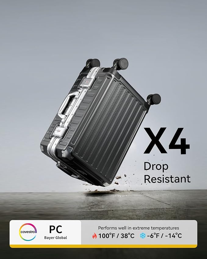 LUGGEX Carry On Luggage with Spinner Wheels, 20 Inch Aluminum Frame Zipperless Polycarbonate Hard Shell Suitcase, Charcoal Metallic
