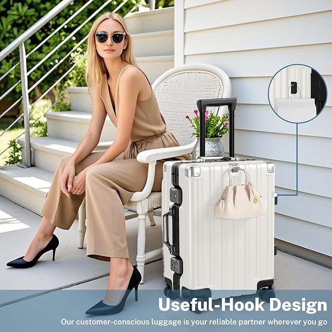 Krute Luggage 24 Inch Aluminum Frame Zipperless Suitcase with Spinner Wheels Checked Luggage PC+ABS Lightweight Hardshell