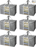 BALEINE 6-Pack Oversized Moving Bags with Reinforced Handles, Heavy-Duty Storage Tote for Clothes, Moving Supplies (Grey with Window, 6 Pack)