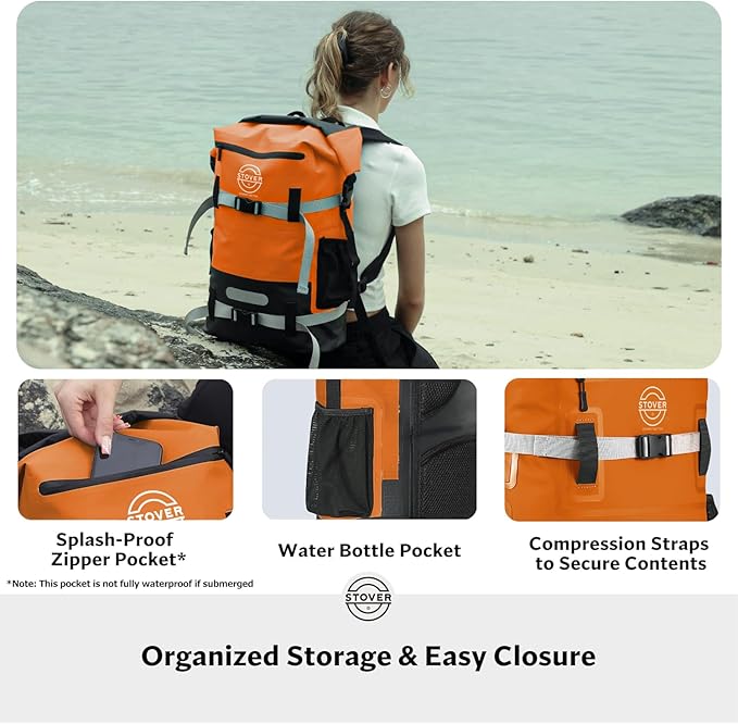 STOVER 5/10/25/30/40/55L Waterproof Backpack- Floating Dry Bag for Kayaking, Travel, Beach, Hiking, & Camping, Men/Women