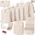 Compression Packing Cubes 12 Set, Suitcase Organizers, Extendable Packing Cubes, Luggage Organizer Bags, Travel Essentials, Beige