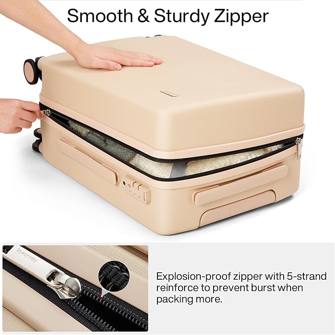 Hanke 20 Inch Hard Shell Suitcases with Spinner Wheels, Lightweight Carry On Luggage 22x14x9 Airline Approved Built-in TSA Lock, Durable Suitcase Rolling Luggage Carry-On Bag(Cuba Sand)