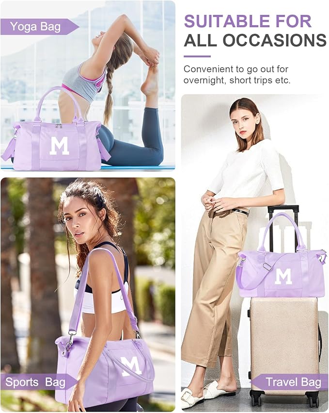 Daughter Niece Gifts for Teen Girl Kids, Initial Travel Duffel Bag Sports Gym Bag Personalized Gifts Weekender Bag，Monogram Overnight Bag Cute Dance Bag Birthday Bridesmaid Gifts for Women(Purple, M)