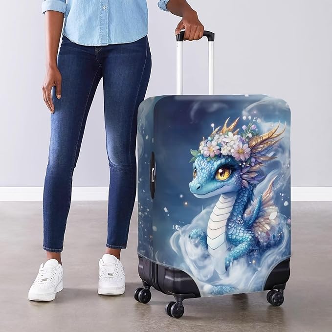 Dragon Luggage Cover Universal Fit 18-21 Inch Anti-Slip Elastic Spandex Suitcase Cover with Invisible Zippers Washable Baggage Case Scratch Resistant Travel Suitcase Protector