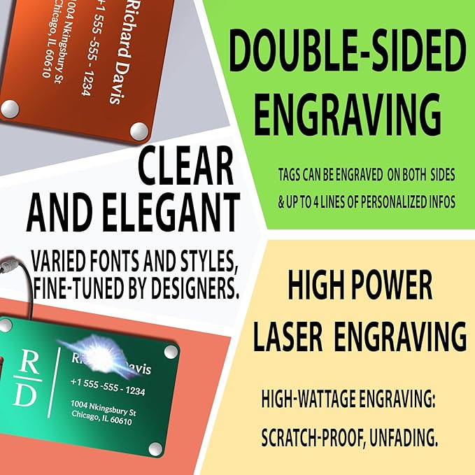 Luggage Tags for Suitcases 4 Pack: Personalized Luggage Tags for Backpacks & Bags Tags with Coustomizable Texts (Orange)