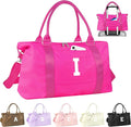 Overnight Bag for Kids Teen Girls Weekender Dance Bag Birthday Graduation Gifts,Initial Travel Duffel Bag Sports Gym Bag Personalized Weekender Bag Carry On Bags Preppy Gifts for Women(Hot Pink, I)