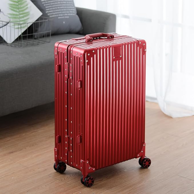 Metal All Aluminum Carry-on Luggage TSA Customs Lock Zipperless Silent Rotary Wheel Business Suitcase Aluminum Frame Set (red, 26 '')