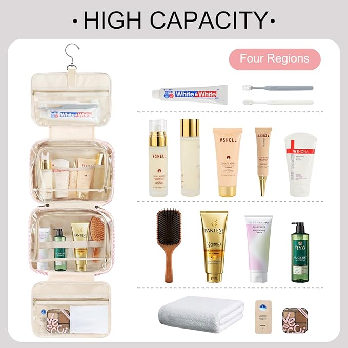 TOPEAST Teen Girl Gifts Trendy Stuff - Birthday Gifts for 7 8 9 10 11 12 13 14 15 16 17 18 Year Old Teen Girls, Hanging Toiletry Bag Initial Makeup Bag - Letter E, Pink