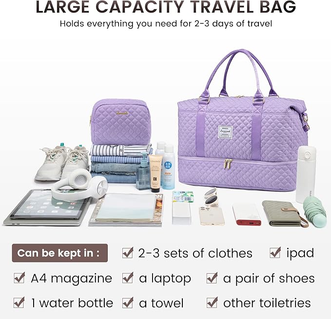 LOVEVOOK Travel Duffle Bag,Weekender Bags for Women with Shoe Compartment，Carry on Overnight Bag with Toiletry Bag,Gym Duffel Bag with Wet Pocket, Hospital Bags for Labor and Delivery