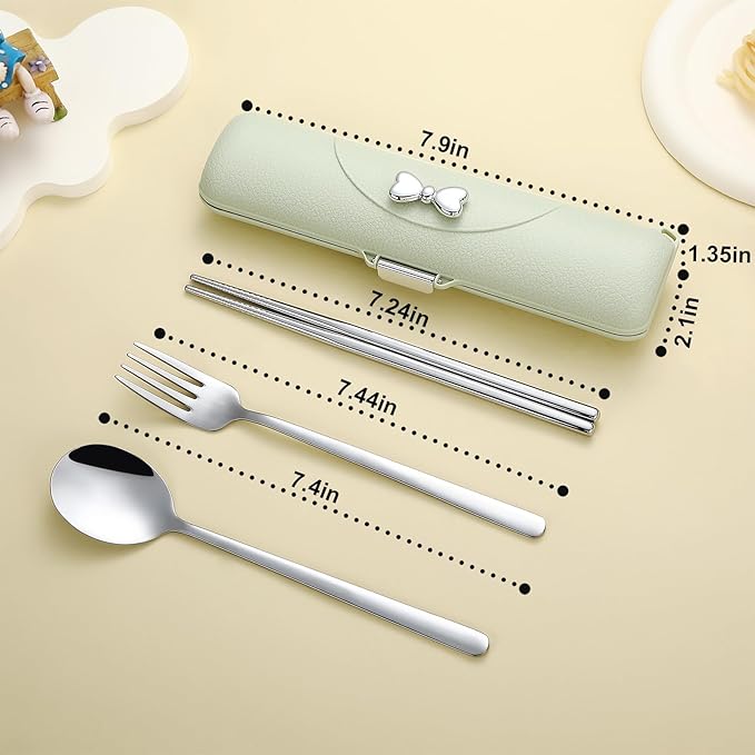 DEVICO Travel Silverware Set with Case, Portable Lunch Utensils Set for Work, Reusable Travel Cutlery Set, 18/8 Stainless Steel Flatware for Caming School Picnic, Dishwasher Safe (Green)