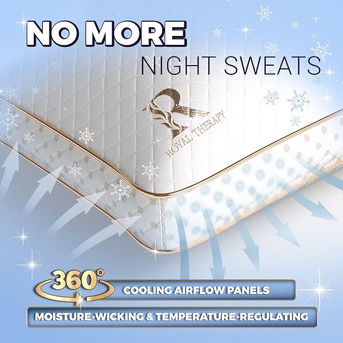 Royal Therapy Queen Memory Foam Pillows 2-Pack - Shredded Memory Foam Pillow for All Sleep Positions - Medium Firm Pillow with Adjustable Loft, Bamboo Rayon Cover, CertiPUR-US, Oeko-TEX Certified