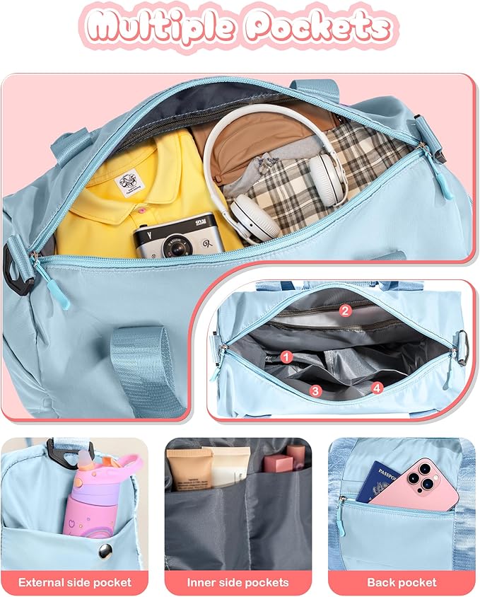 Easter Gifts for Teens Girls-Girl Gym Bag with Shoe Compartment, Kid Personalized Weekender Overnight Bags, Initial Travel Tote with Makeup Pouch, Gift for 3 4 5 6 7 Year Old Kids (Letter T)