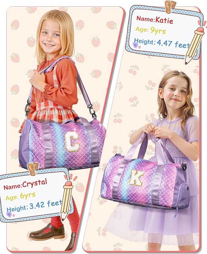 Birthday Gifts for Granddaughter-Girl Gym Bag with Shoe Compartment, Kid Personalized Weekender Overnight Bags, Initial Travel Tote with Makeup Pouch Valentine's Day Gift for Kids (Letter I)