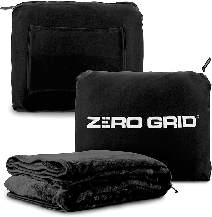 Lightweight Travel Blanket - Premium & Compact Airplane Wearable Blanket with Neck Snaps, Cozy Foot Pockets, Zipper Pouch - Converts into Soft Pillow - Designed for Ultimate Comfort - Midnight