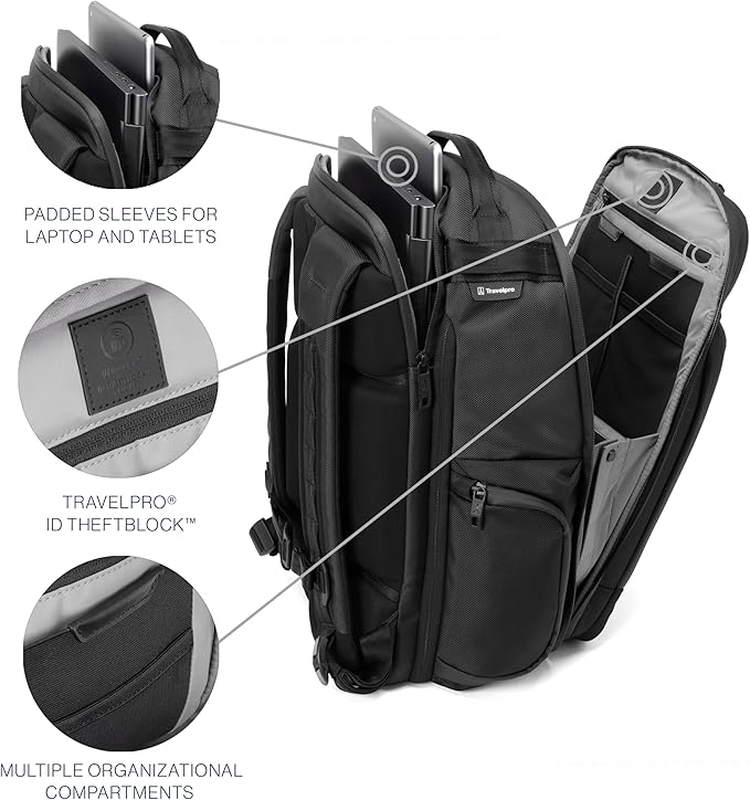 Travelpro Altitude Large Expandable Travel Laptop Backpack 30-36L, 16 Inch Laptop, Water Resistant, Work, Business, Men and Women, Falcon Grey