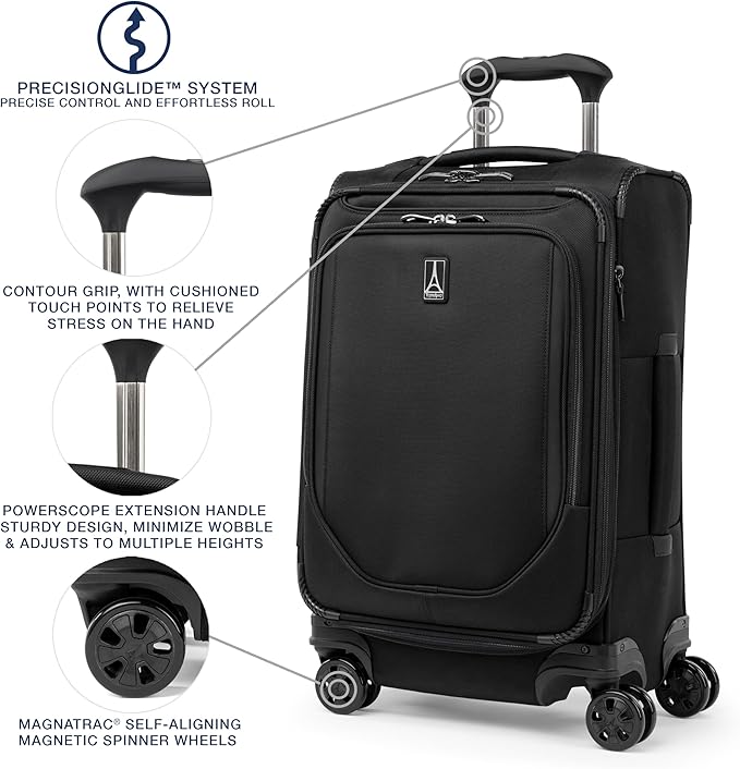 Travelpro Crew Classic Lightweight Softside Expandable Carry on Luggage, 8 Wheel Spinner Suitcase, Men and Women, Carry On 21-Inch, Black