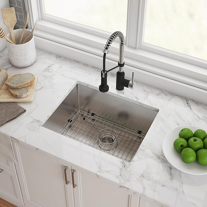 KRAUS Standart PRO™ 23-inch 16 Gauge Undermount Single Bowl Stainless Steel Kitchen Sink with WasteGuard™ Continuous Feed Garbage Disposal, KHU101-23-100-75MB