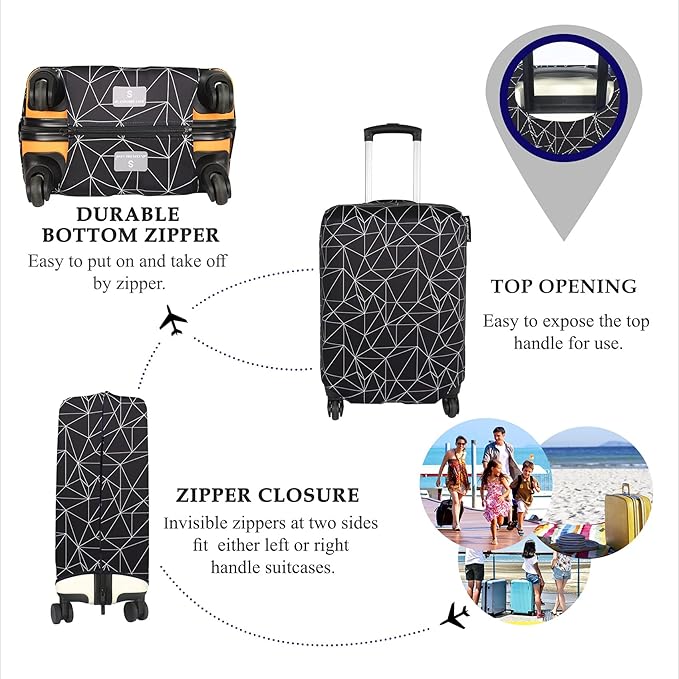 Explore Land Travel Luggage Cover Suitcase Protector Fits 18-22 Inch Case (Black Polygonal, S)