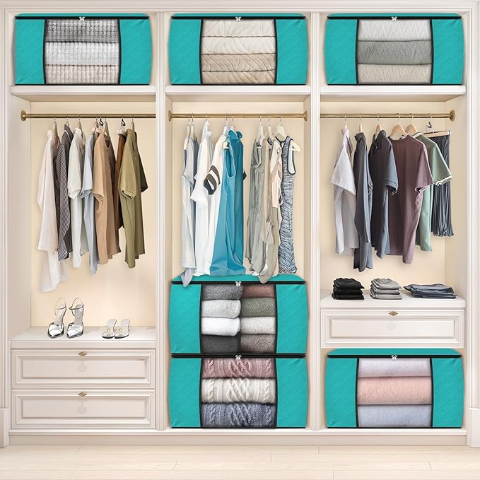 Fab totes 24 Gallons Clothes Storage, Foldable Thick Fabric Blanket Storage Bags, Containers for Organizing Bedroom, Closet, Clothing, Comforter, Organization with Handle (3 Pack,Green)