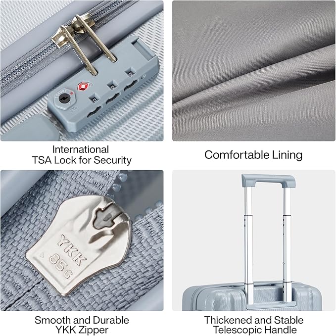Hanke 24 Inch Luggage Suitcases With Spinner Wheels Lightweight PC Hard Shell Rolling Suitcase With Travel Lock,Checked-Medium 24-Inch(Gray)