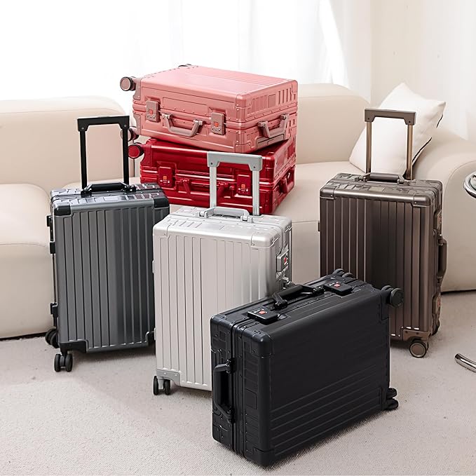 YYW Aluminum Carry-On Luggage Airline Approved Lightweight Suitcase with TSA Lock and Silent Wheels Hardshell Spinner Business Travel (Silver, 20in)