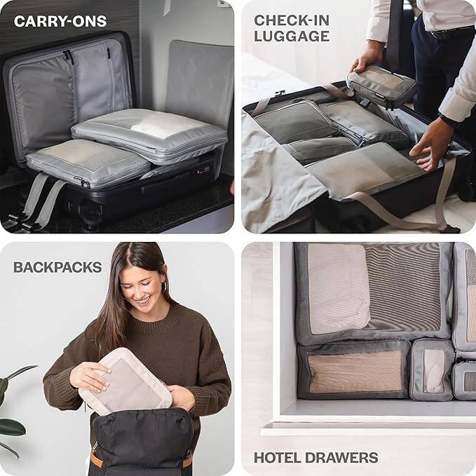 Compression Packing Cubes for Travel - Luggage Organizer Bags - Double Zipper Packing Cubes for Suitcases (6-Pack, Rose)