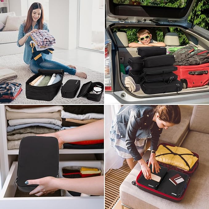 8 Set Compression Packing Cubes for Travel, Waterproof Luggage Organizers, Suitcase Organizer Set for Carry-On & Checked Baggage, Travel Accessories for Men & Women