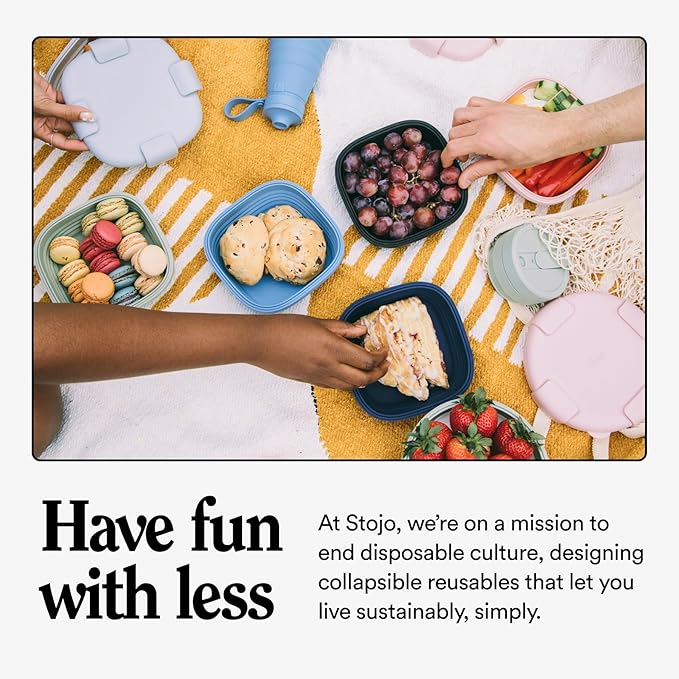 STOJO Collapsible Sandwich Box – 24oz, Reusable Food Storage Container, Silicone Bowl for Hot/Cold Food – Meal Prep, Lunch, Camping, Hiking – Dishwasher Safe (Set of 5, Eucalyptus)