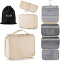 Elviros Hanging Travel Toiletry Bag for Women, 3-in-1 Large Makeup Bag and Cosmetic Organizer, Vegan Leather Waterproof Skincare Case for Travel Size Toiletries and Accessories