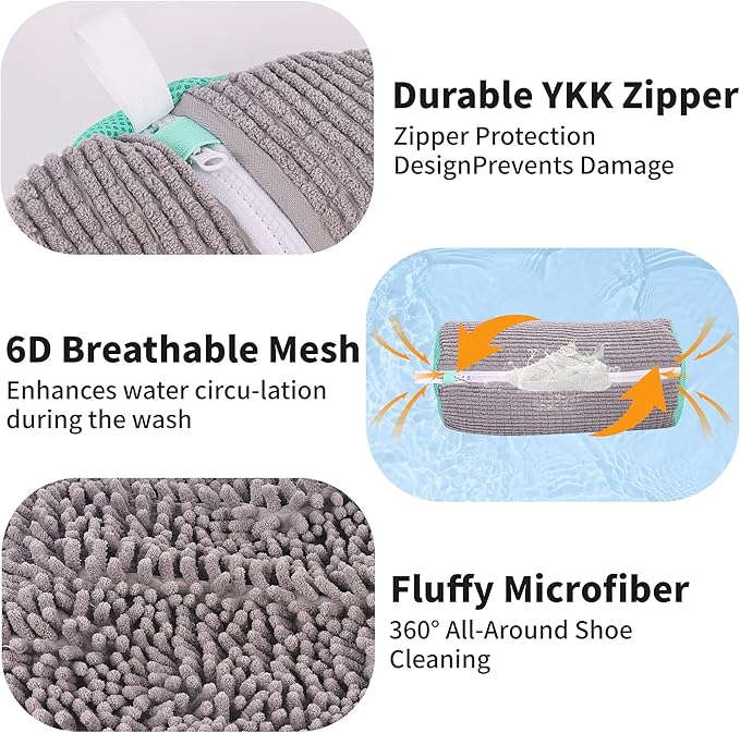 Shoe Washing Bag for Washing Machine, Laundry Shoe Bag for Washer and Dryer, Reusable Shoe Bag, Sneaker Washing Machine Bag (Grey 2pcs)