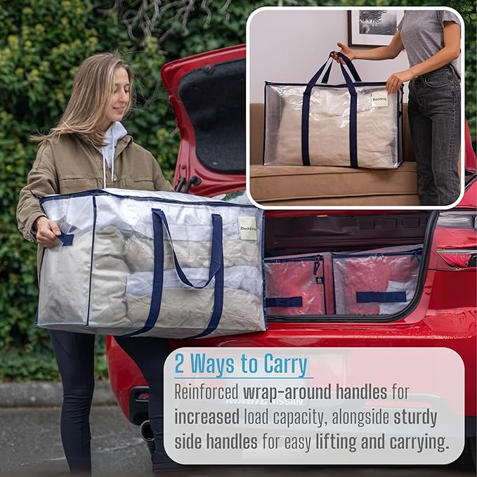 VENO 10 Pack Moving Bags, Heavy Duty, Moving Boxes Alternative, Packing Storage Supplies for Dorm Room Essentials with Zipper for Clothes, Extra Large Totes for Packaging (Clear, 10 Pack)