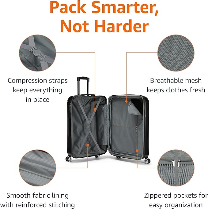 Amazon Basics 30-Inch Hardside Checked Luggage With TSA Lock, Hardshell Suitcase With Wheels, Expandable For Up to 12.5% More Space, With Scratch-Resistant Surface, 8 Multi-directional Wheels, Black