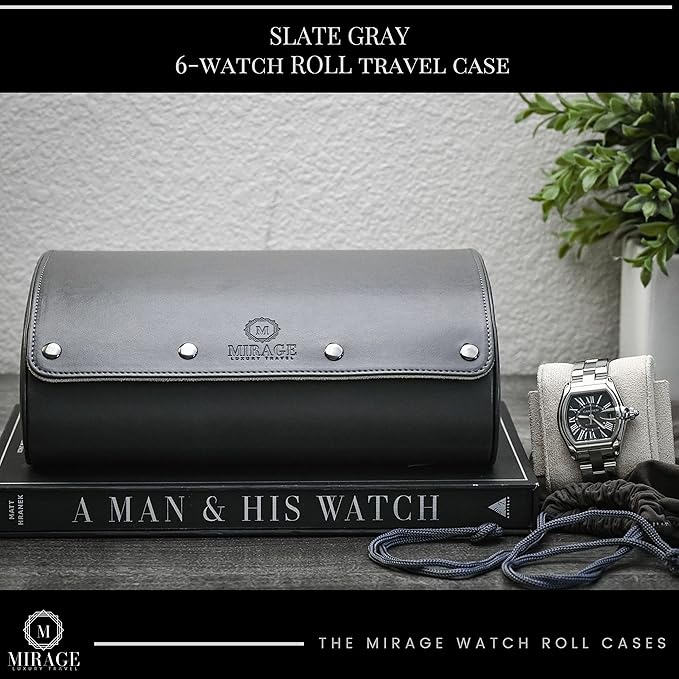 6 watch case box for travel and display organizer - Slate Grey & Ivory White