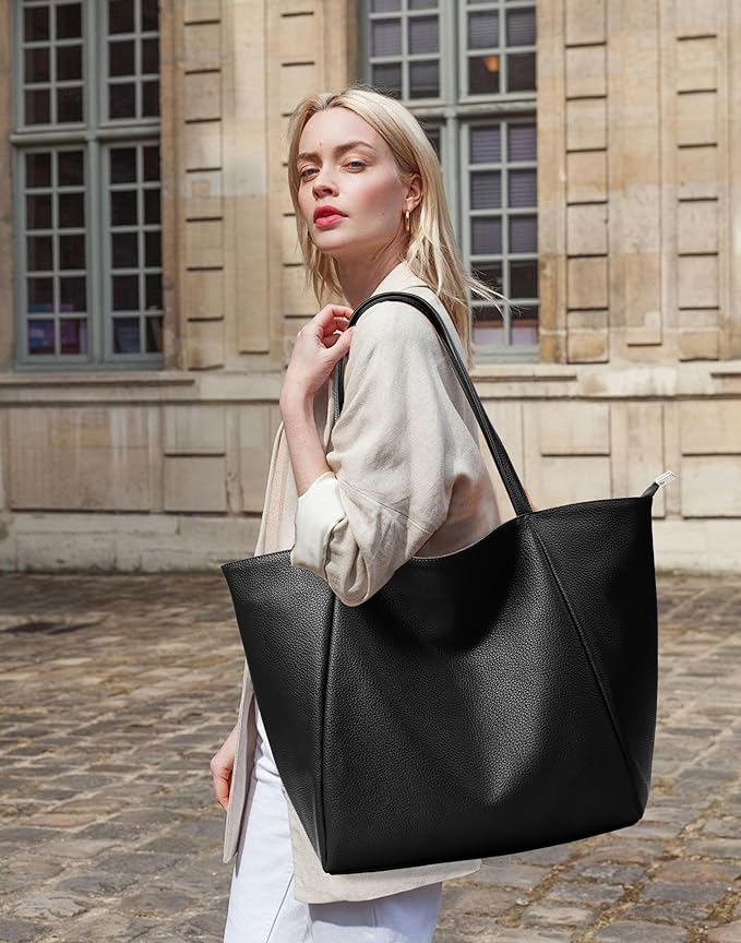 KALIDI Large Tote Bag Vegan Leather Casual Zipper Work Bag Weekender Hobo for Women 23L Oversize Shoulder Travel Purse