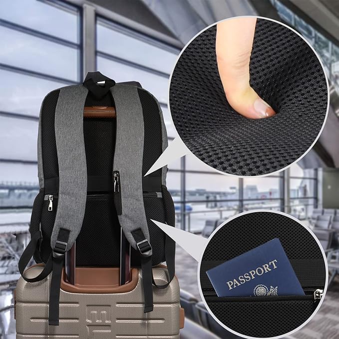 Laptop Backpack for Men Women, Travel Business Backpack with USB Charging Port and Anti Theft Pocket, Fits 17 Inch Laptop,Grey