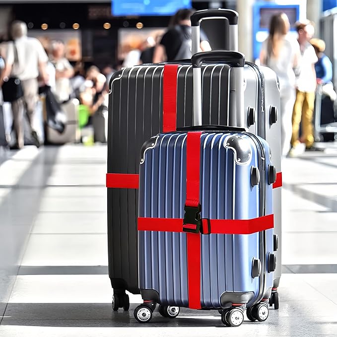 Adjustable Heavy-Duty Luggage Straps for Suitcases – Thickened Travel Belts for Carry-On, Checked Bags, and Backpacks – Keep Your Luggage Secure (red)