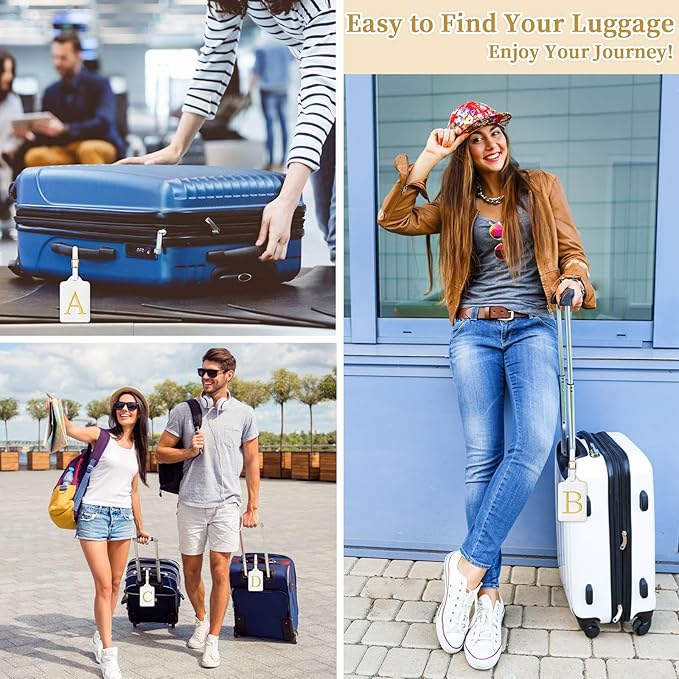Personalized Initial Luggage Tags for Suitcase TSA Approved, White Leather Cute Luggage Tag with Privacy Cover Name Card, Embroidered Custom Luggage Tags Travel Baggage Tags Gifts for Women Kids(N)