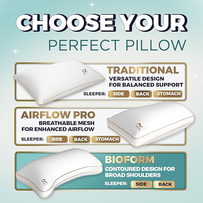 Royal Therapy Queen Memory Foam Pillows - Shredded Memory Foam Pillow for All Sleep Positions - Medium Firm Pillow with Adjustable, Bamboo Rayon Cover, CertiPUR-US, Oeko-TEX Certified
