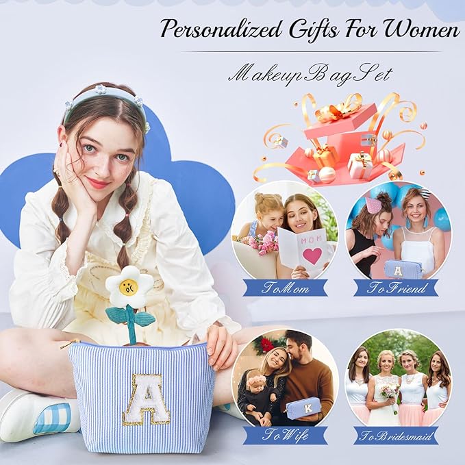 YOOLIFE Personalized Makeup Bag for Women, Initial Make Up Bag Travel Makeup Bag for Women Mom Birthday Gifts Cosmetic Bag Makeup Bag Birthday Gifts for Women Niece Gifts Teen Girl Gift for Her E