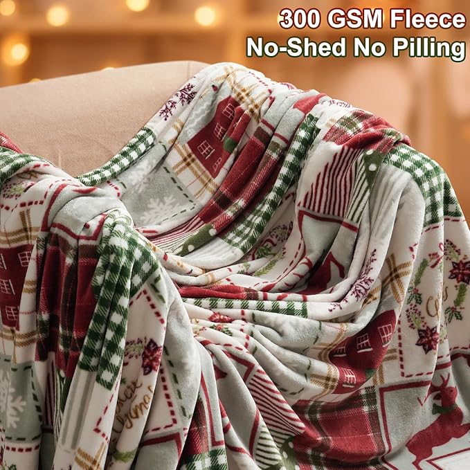 PHF Printed Fleece Blanket King Size, No Shed No Pilling Ultra Soft Plush Cozy Xmas Prints Theme Home Décor Flannel Blanket for Bed, Sofa, Couch and Gift, 108" x 90", Rindeer
