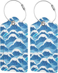 2PC Cartoon Waves Luggage Tag, Cute Blue Sublimation Printed Travel Suitcase Baggage Identifiers Tags for Women Men Kids Honeymoon Wedding Gift