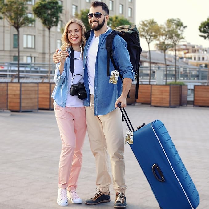 2 Pack Luggage Tags for Suitcases Cute Cow Cat Chicken Sheep Luggage Tag,Leather Stainless Steel Loop Label Tag for Men Women Travel Bag Suitcase