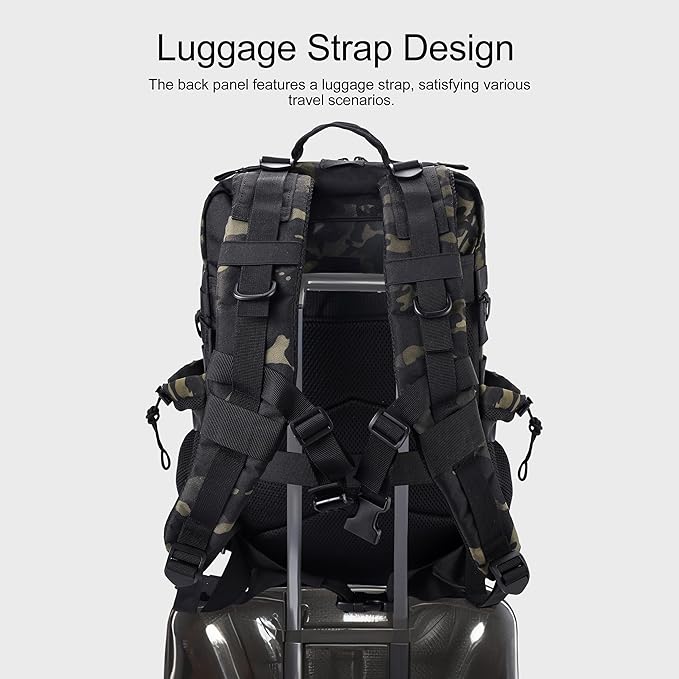 LHI Military Tactical Backpack for Men and Women 45L Army 3 Days Assault Pack Bag Large Rucksack with Shoe Compartment - Black CP