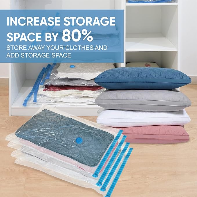 20 Pack Vacuum Storage Bags with Pump, Space Saver Vacuum Storage Bags, Vacuum Seal Bags for Clothing, Comfoters, Pillows, Blanket, Bedding